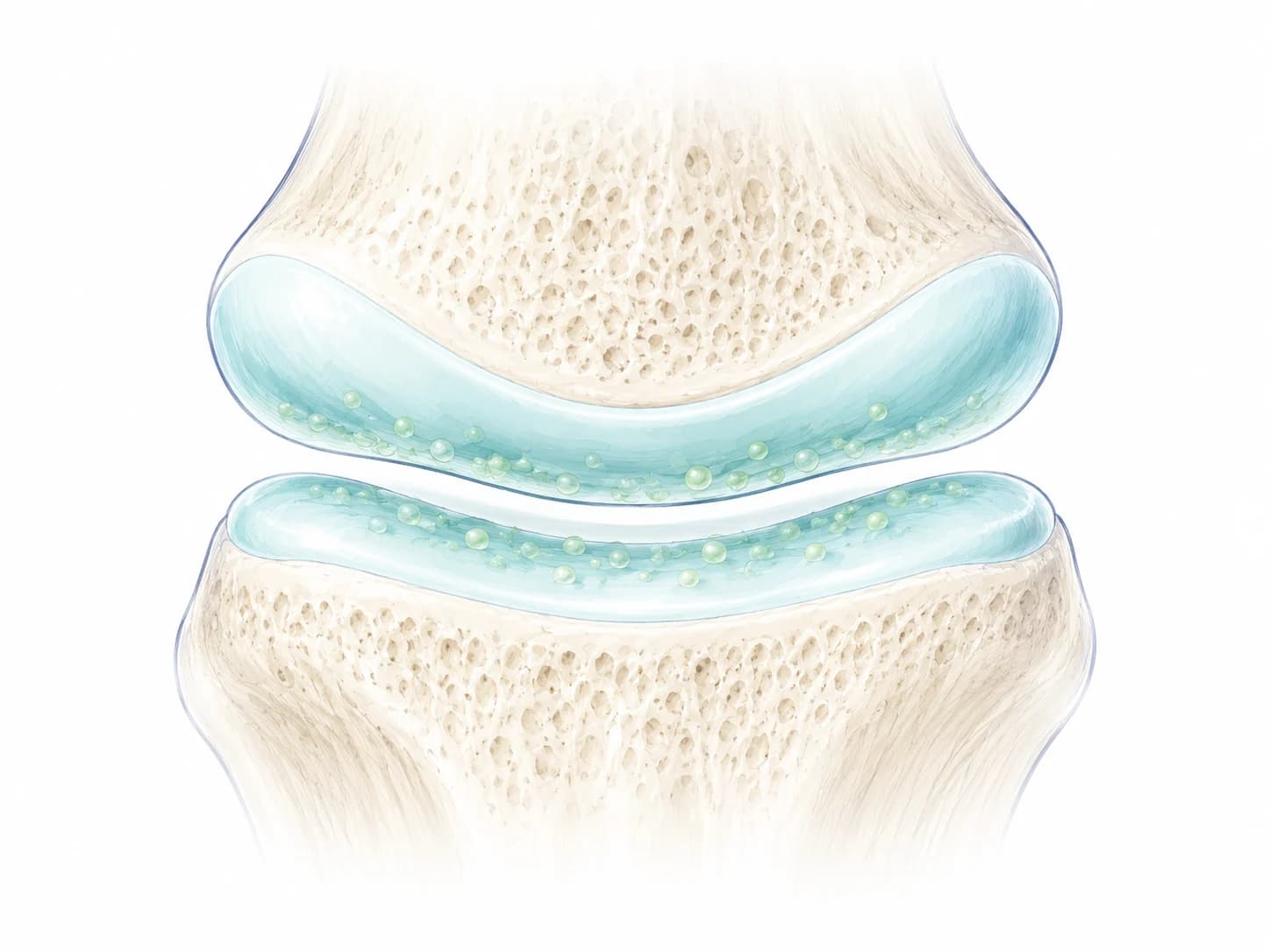 Illustration of glucosamine molecules among the cartilage and joint fluid of the knee