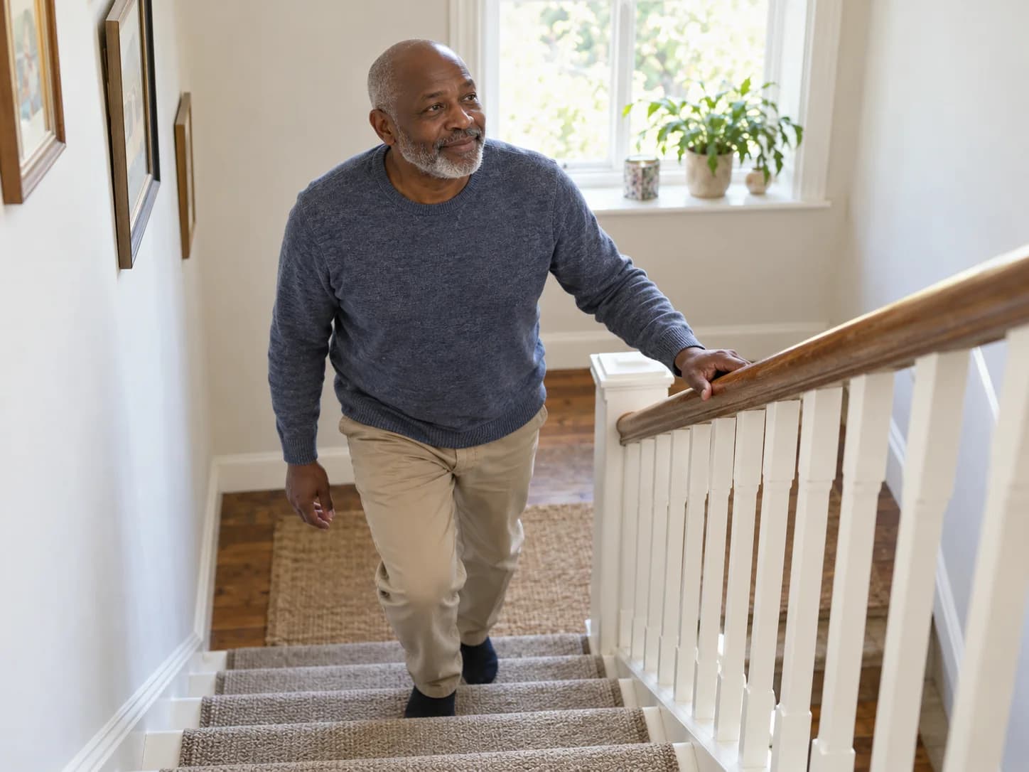 A patient climbing the stairs at home